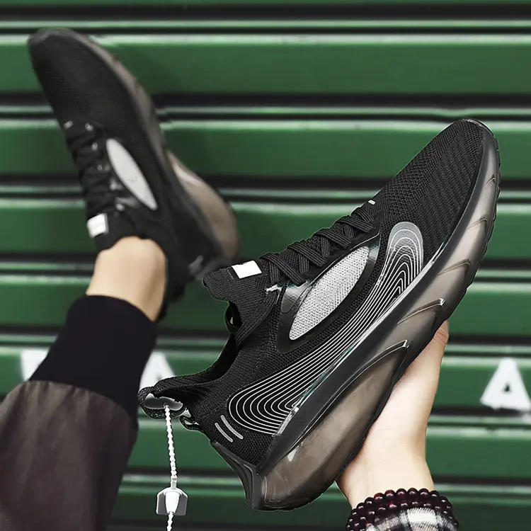Fujian Supplier Custom Brand Logo TPU Outsole Anti Slip Fly Knit Upper Breathable Running Shoes For Man